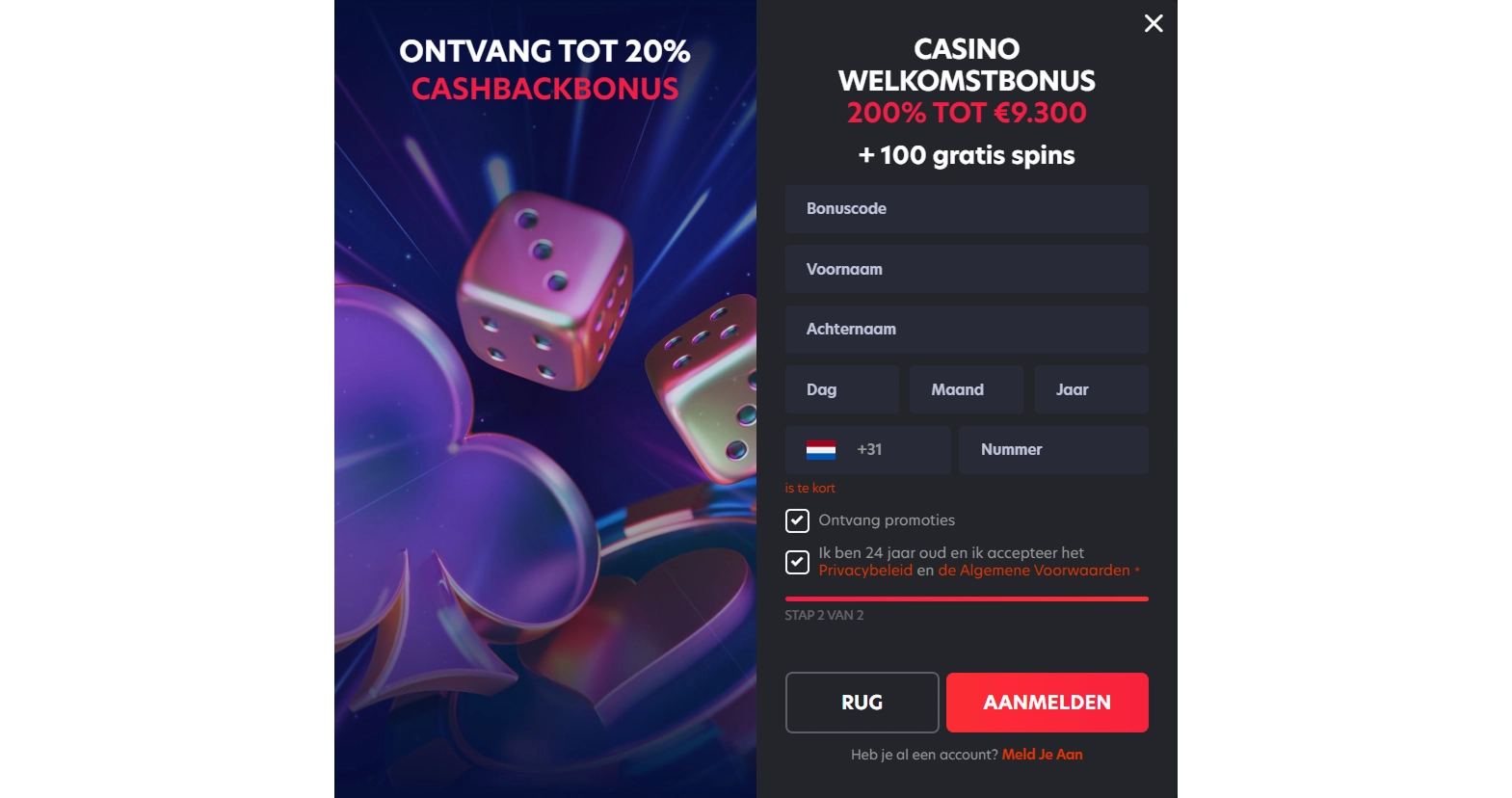 Voltooi je registratie en speel meteen