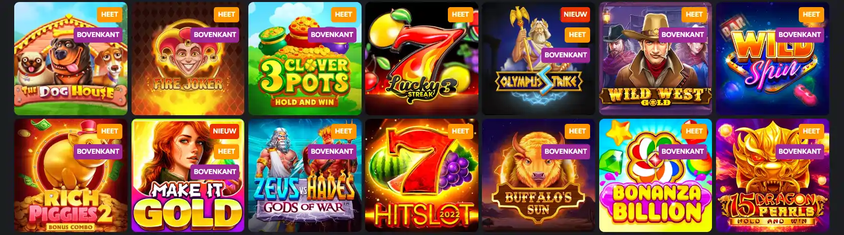 Breed aanbod aan gokkasten en videoslots